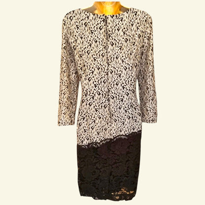 Antonio Melani Vintage Black & Silver Lace Overlay Midi Dress UK 14 US 10 EU 42 IT 46 - Timelessfashions