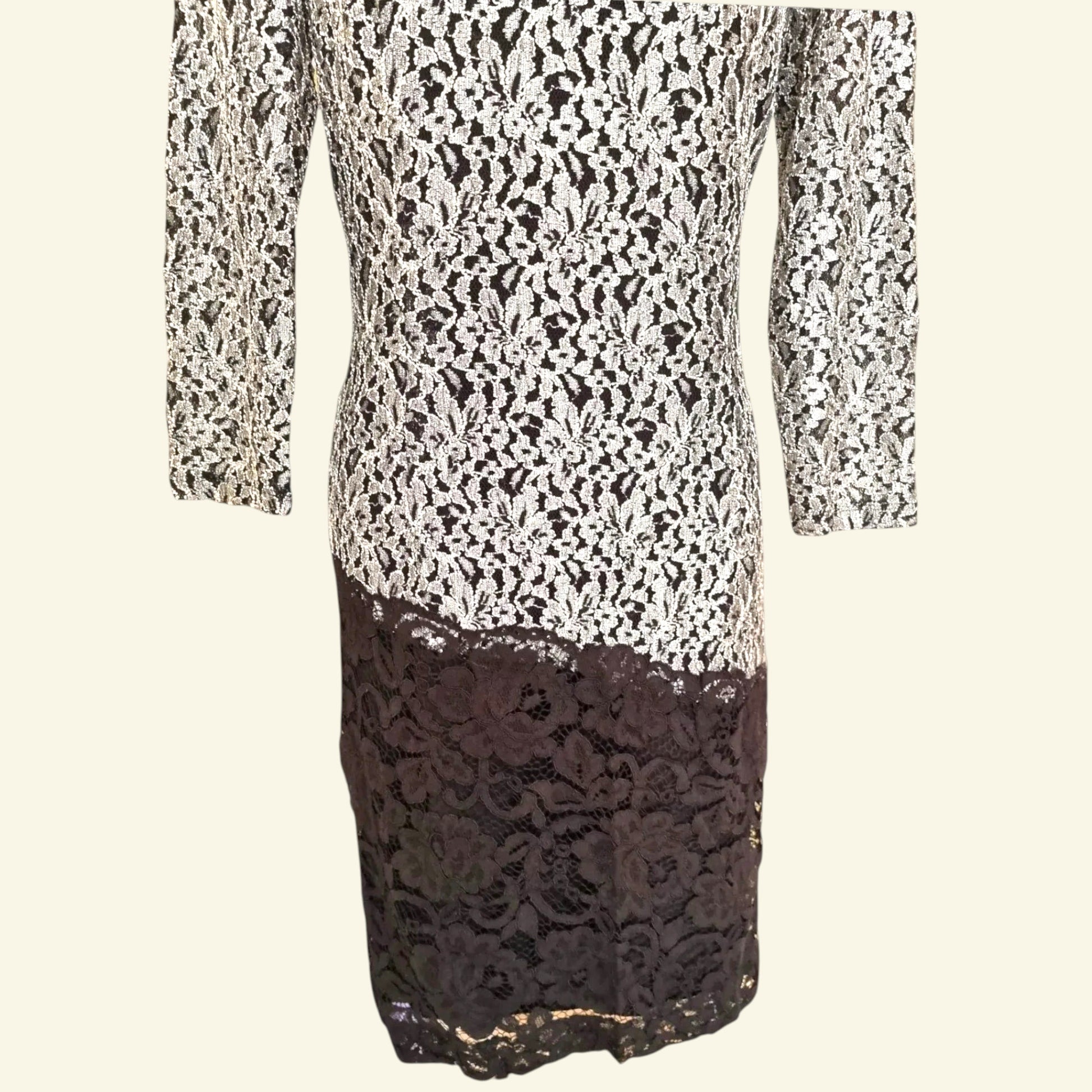 Antonio Melani Vintage Black & Silver Lace Overlay Midi Dress UK 14 US 10 EU 42 IT 46 - Timelessfashions