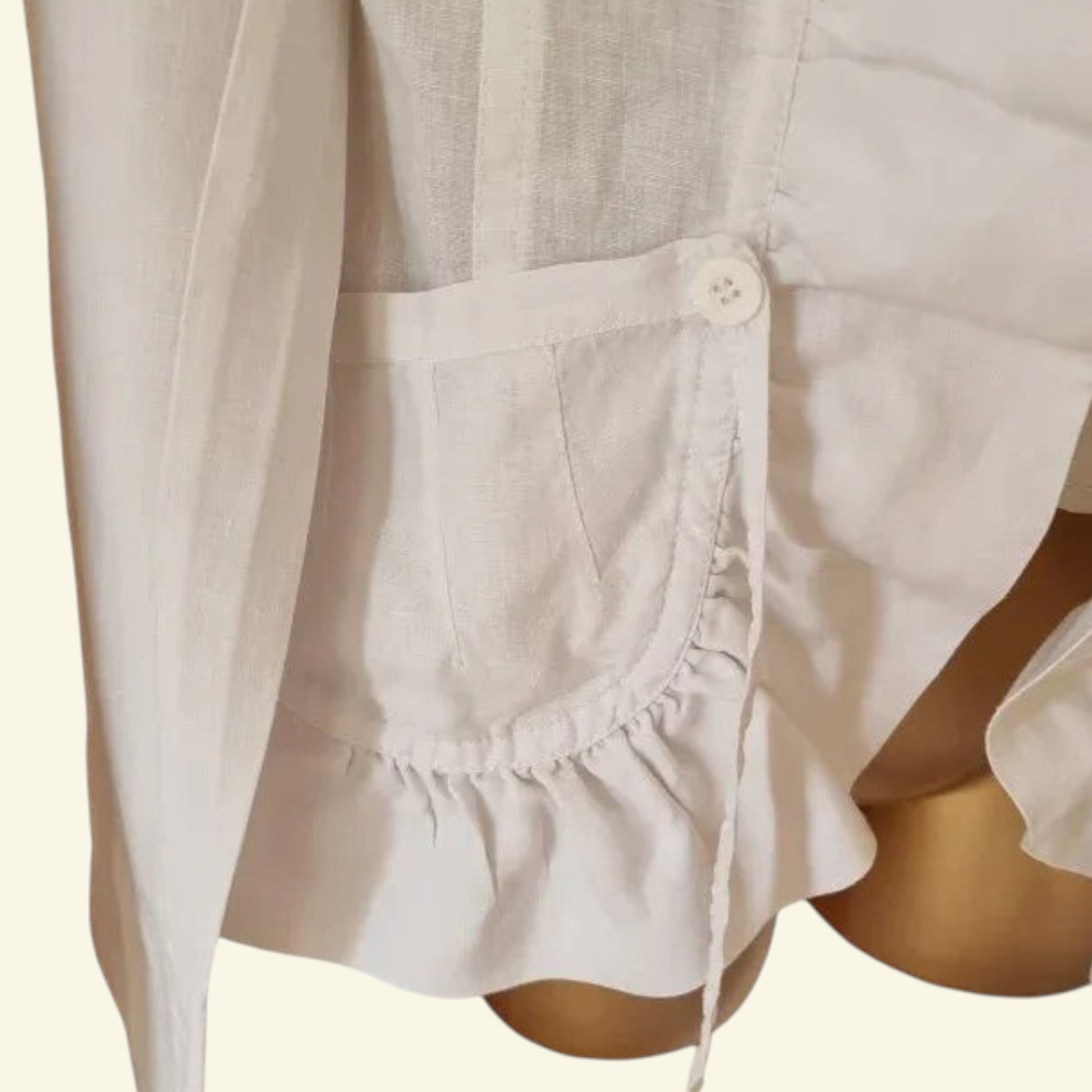 STILLS Womens White Linen & Satin Ruffle Blouse UK 12 US 8 EU 40 - Timelessfashions