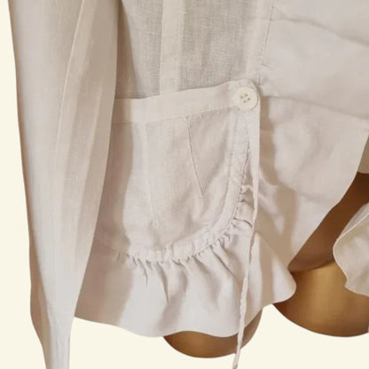 STILLS Womens White Linen & Satin Ruffle Blouse UK 12 US 8 EU 40 - Timelessfashions