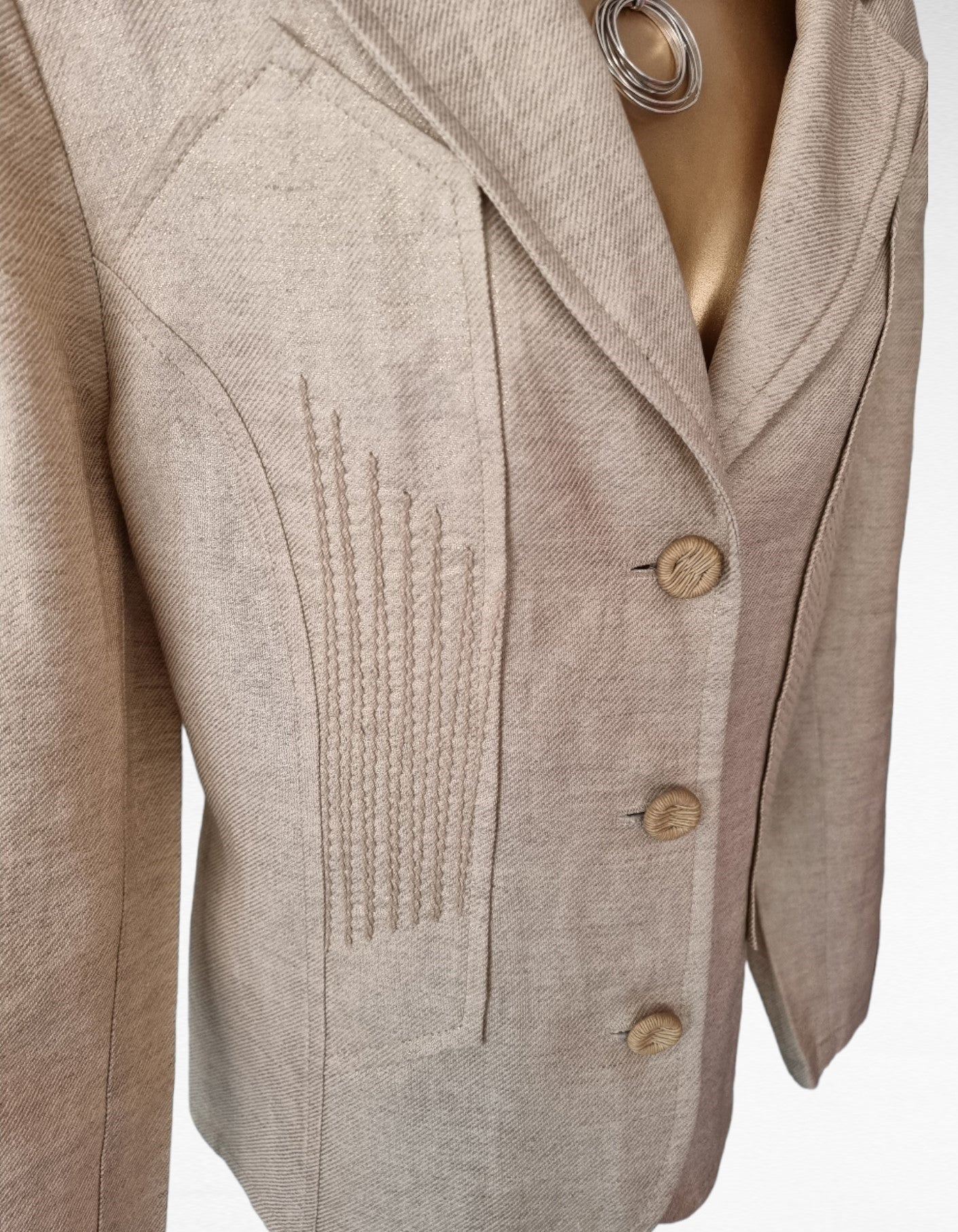 Tuzzi Designer Champaign/Cream Embroidered Front Fitted Jacket UK18 US14 EU46 Timeless Fashions