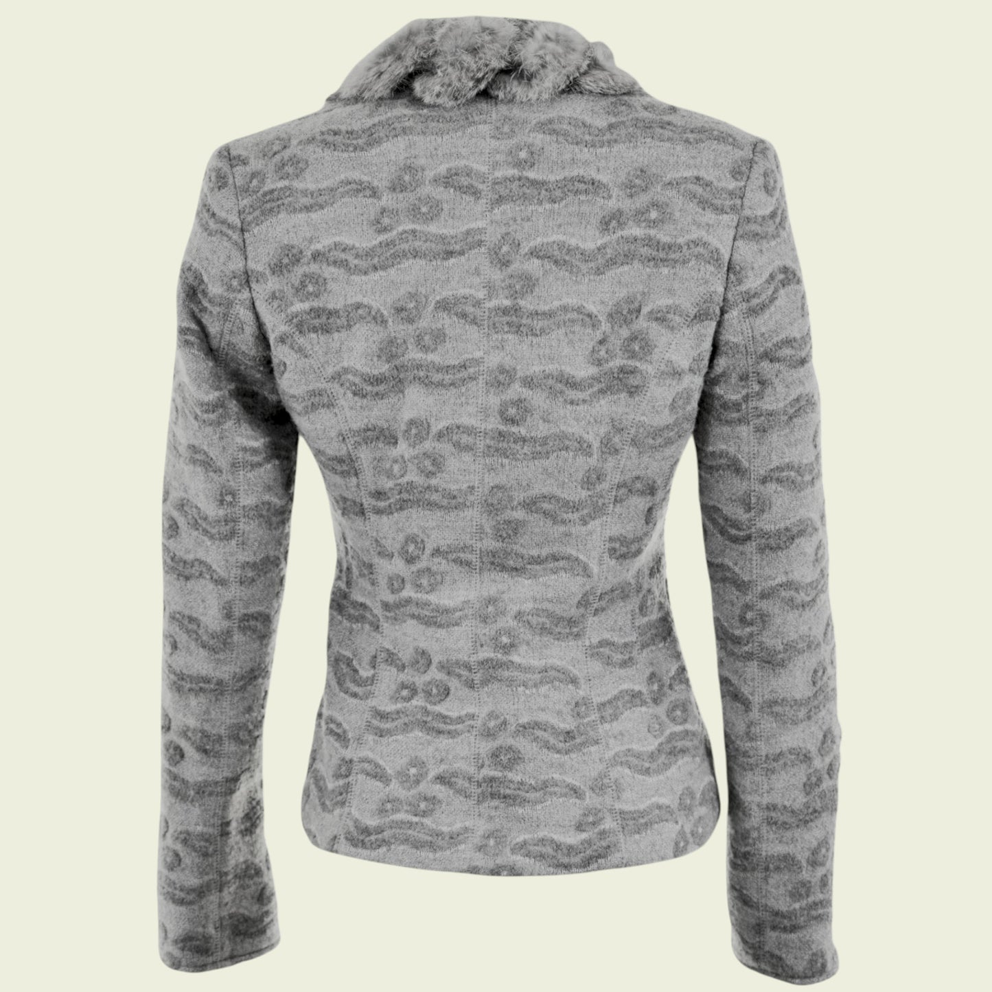 Gray patterned jacket on a beige background