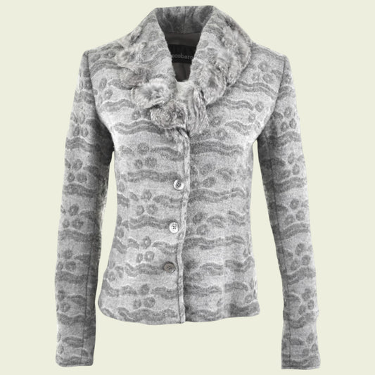 Gray patterned jacket on a beige background