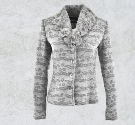Roccobarocco Jeans Grey Ladies Wool Fur Collar Jacket UK 10 US 6 EU 38 Timeless Fashions