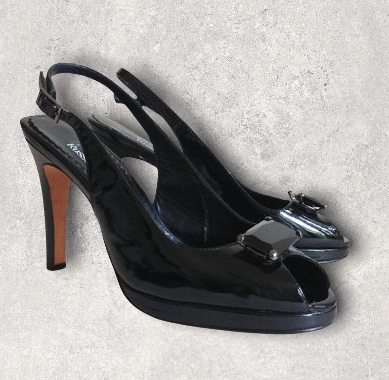 Russell & Bromley Beverly Feldman Black Swanky Patent Leather Shoes UK 7 US 9M Timeless Fashions
