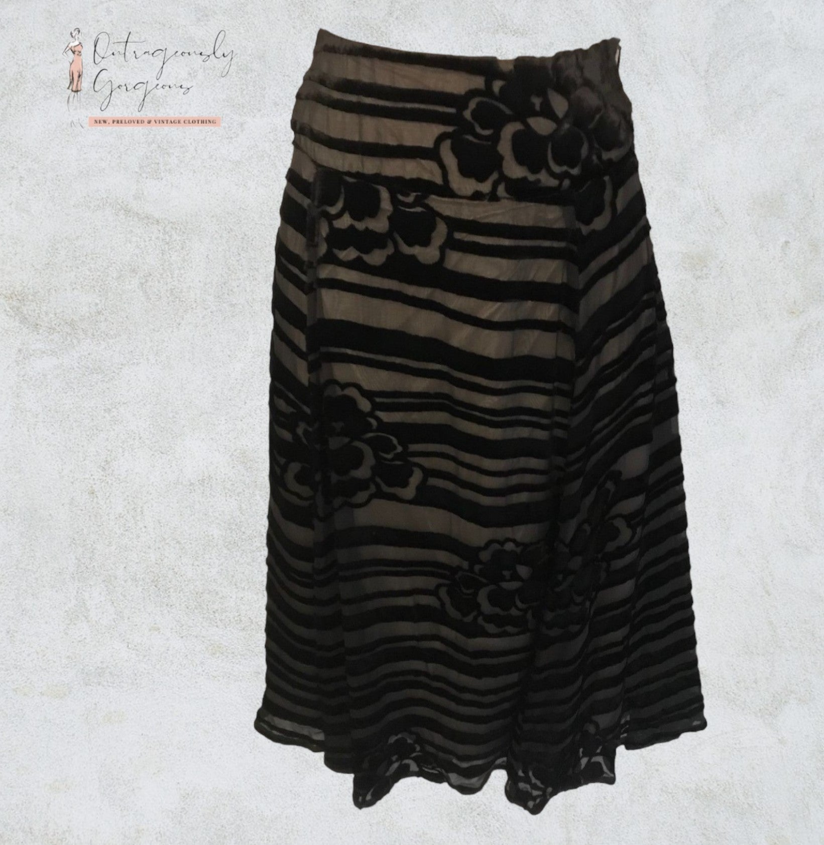 Phase Eight Black Silk Mix Velvet Flock A-Line Skirt UK 8 US 4 EU 36 Timeless Fashions