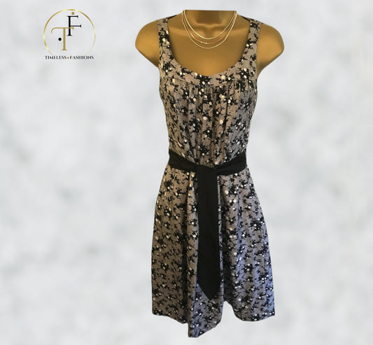 Farhi by Nicole Farhi Grey & Black Silk Sleeveless Dress UK 10 US 6 EU 38 Timeless Fashions