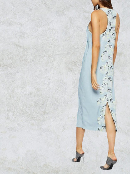 Whistles Blue Palm Print Longline Midi Dress UK 12 US 8 EU 40 Timeless Fashions