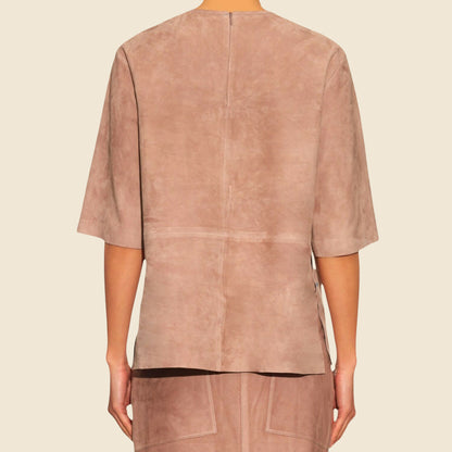 Brown suede jacket on a plain background