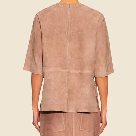 Brown suede jacket on a plain background