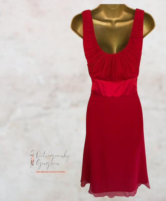 Monsoon Red Silk Midi Sleeveless Dress UK 16 US 12 EU 44 Timeless Fashions