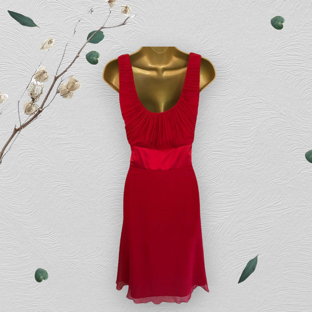 Monsoon Red Silk Midi Sleeveless Dress UK 16 US 12 EU 44 Timeless Fashions