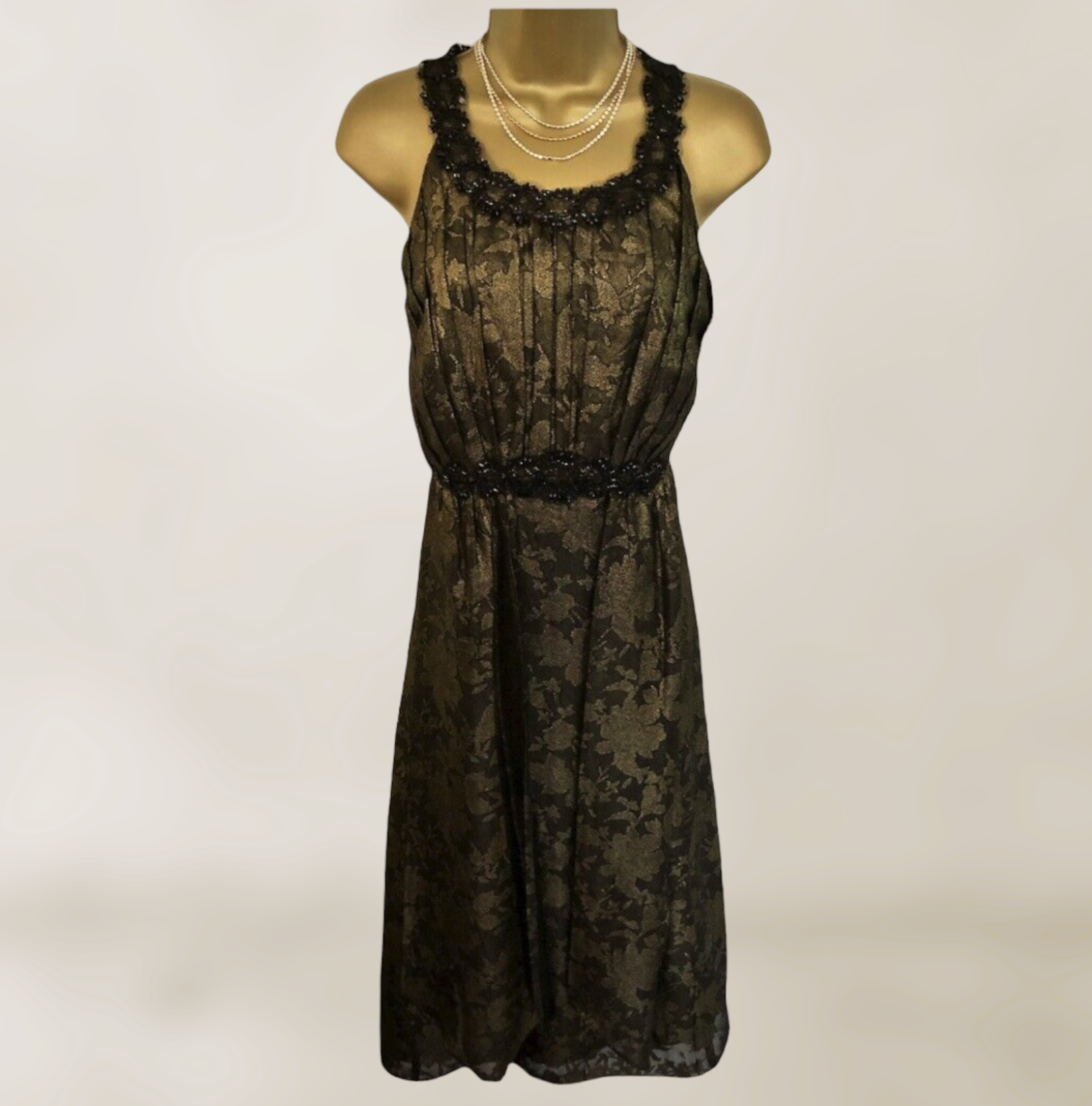 Monsoon Women's Black & Gold Lace Dress UK 18 US 14 EU 46 Timeless Fashions