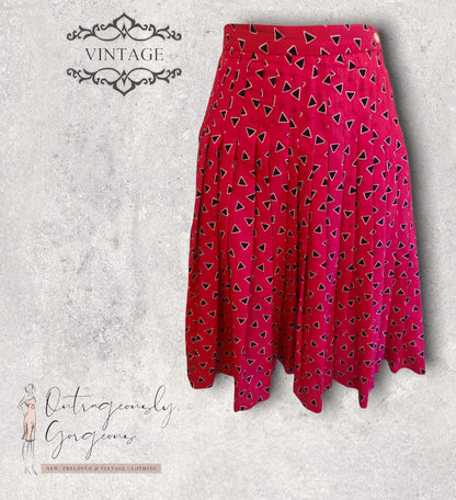 Jaeger Vintage Hot Pink Pleated Wool Skirt UK 6 US 2 EU 34 Timeless Fashions