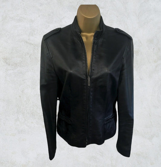 Cerruti 1881 Womens Vintage Black Leather Zip Jacket UK 12 US 8 EU 40 IT 44 Timeless Fashions