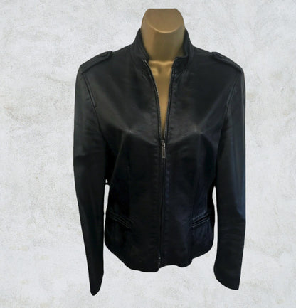Cerruti 1881 Womens Vintage Black Leather Zip Jacket UK 12 US 8 EU 40 IT 44 Timeless Fashions