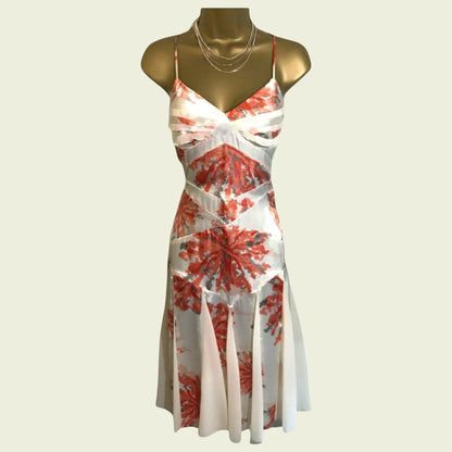 Floral dress on a mannequin against a plain background