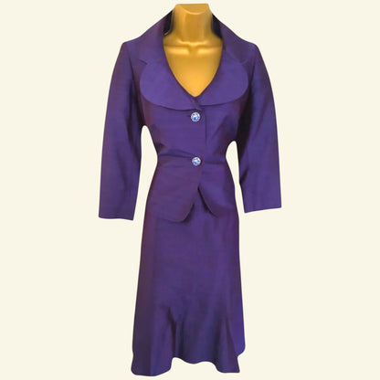 Paule Vasseur Purple Silk Special Occasion Outfit UK 10 US 6 EU 38 - Timelessfashions