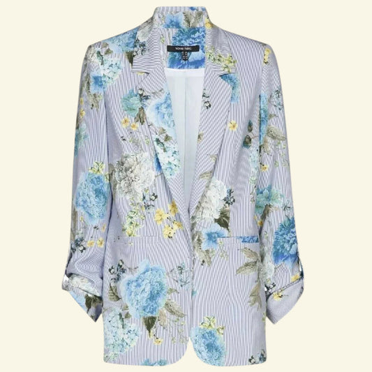 Marie Mero Blue Floral Illusion Jacket Blazer UK 10 US 6 It 42 - Timelessfashions
