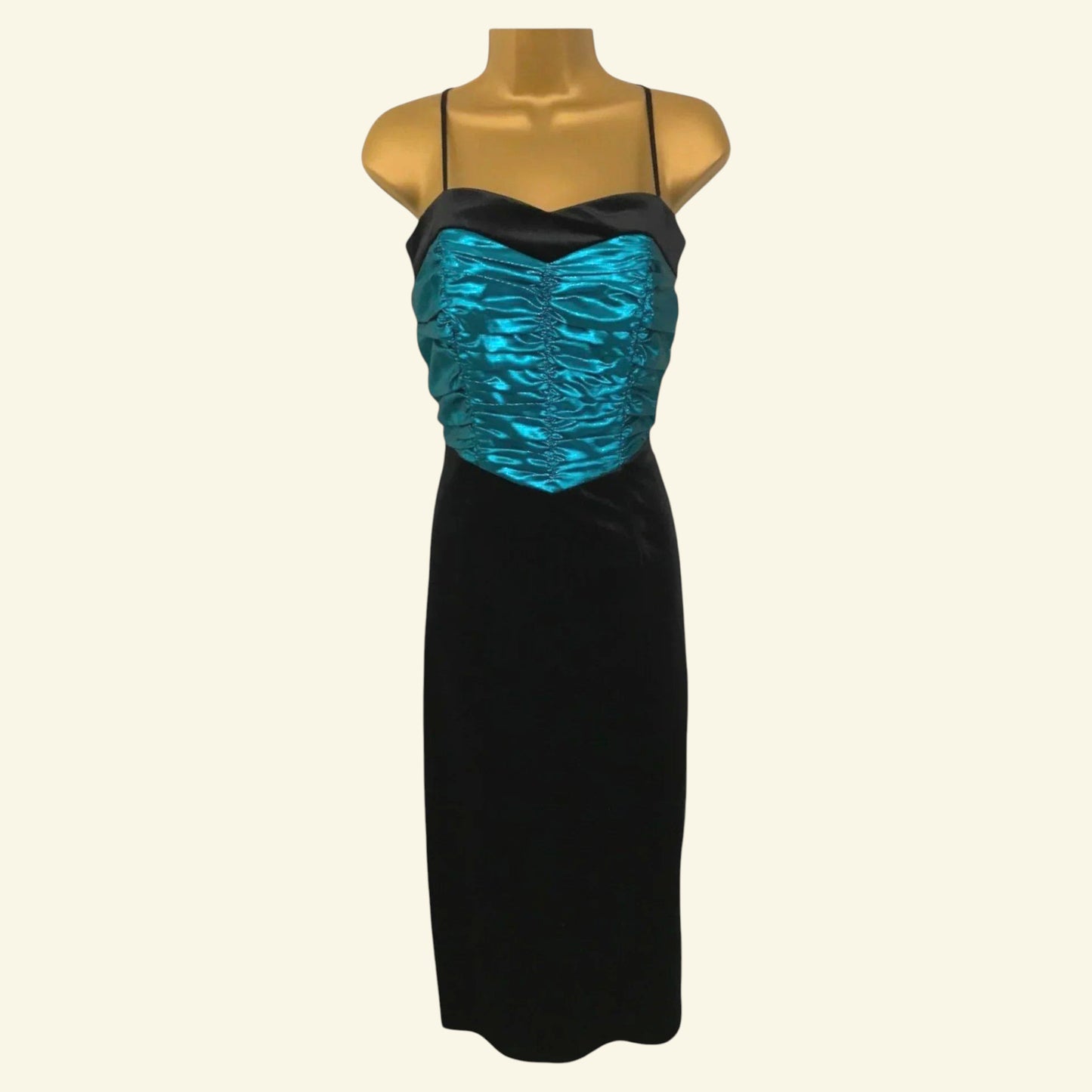 Weise Festmoden Women's Vintage Turquoise & Black Velvet Dress UK 12 US 8 EU 40 - Timelessfashions