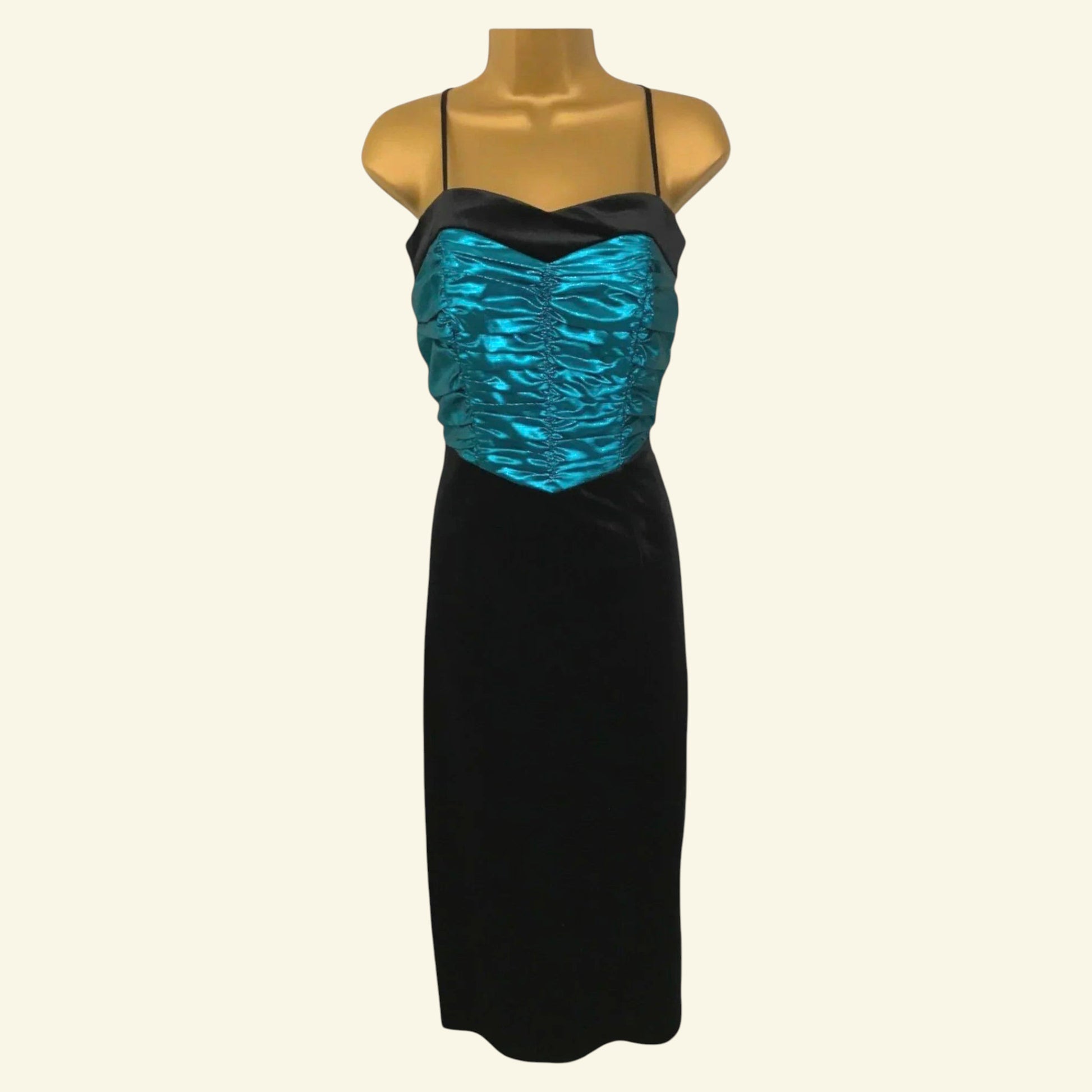 Weise Festmoden Women's Vintage Turquoise & Black Velvet Dress UK 12 US 8 EU 40 - Timelessfashions
