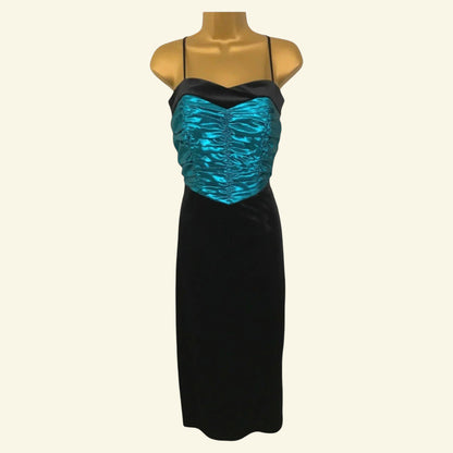 Weise Festmoden Women's Vintage Turquoise & Black Velvet Dress UK 12 US 8 EU 40 - Timelessfashions