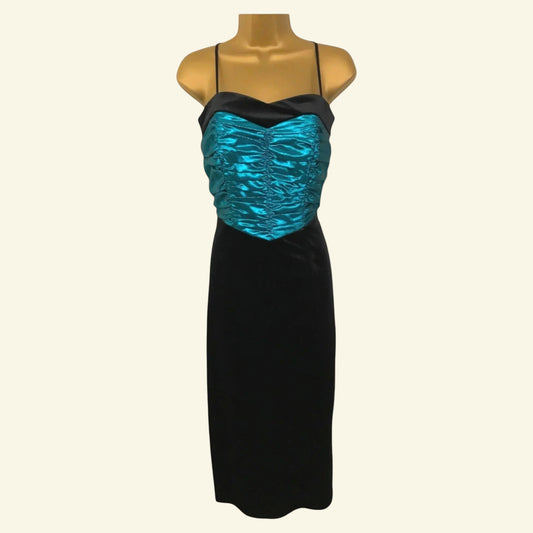 Weise Festmoden Women's Vintage Turquoise & Black Velvet Dress UK 12 US 8 EU 40 - Timelessfashions