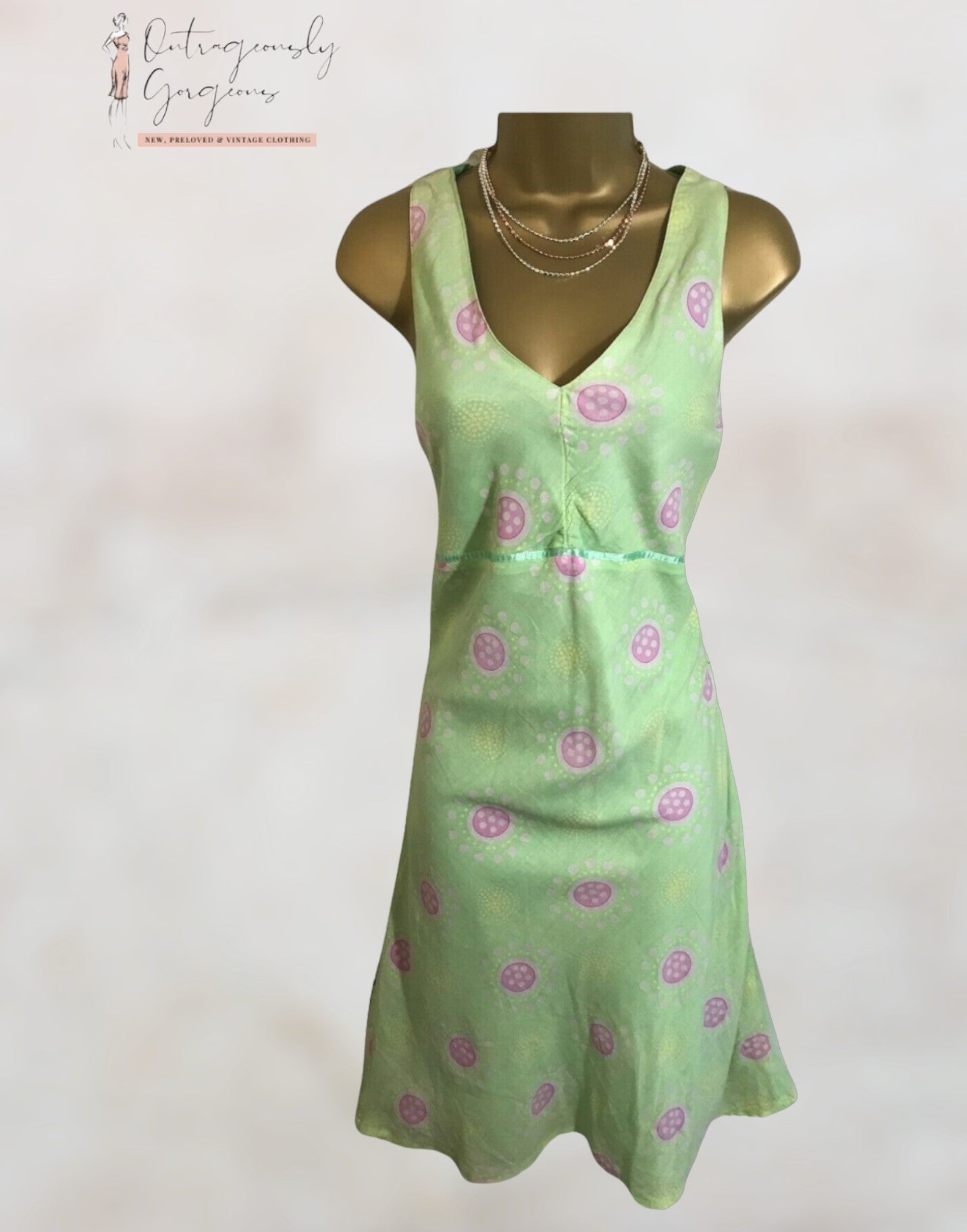 Joules Green & Pink Cotton Summer Dress UK 8 US 4 EU 36 Timeless Fashions