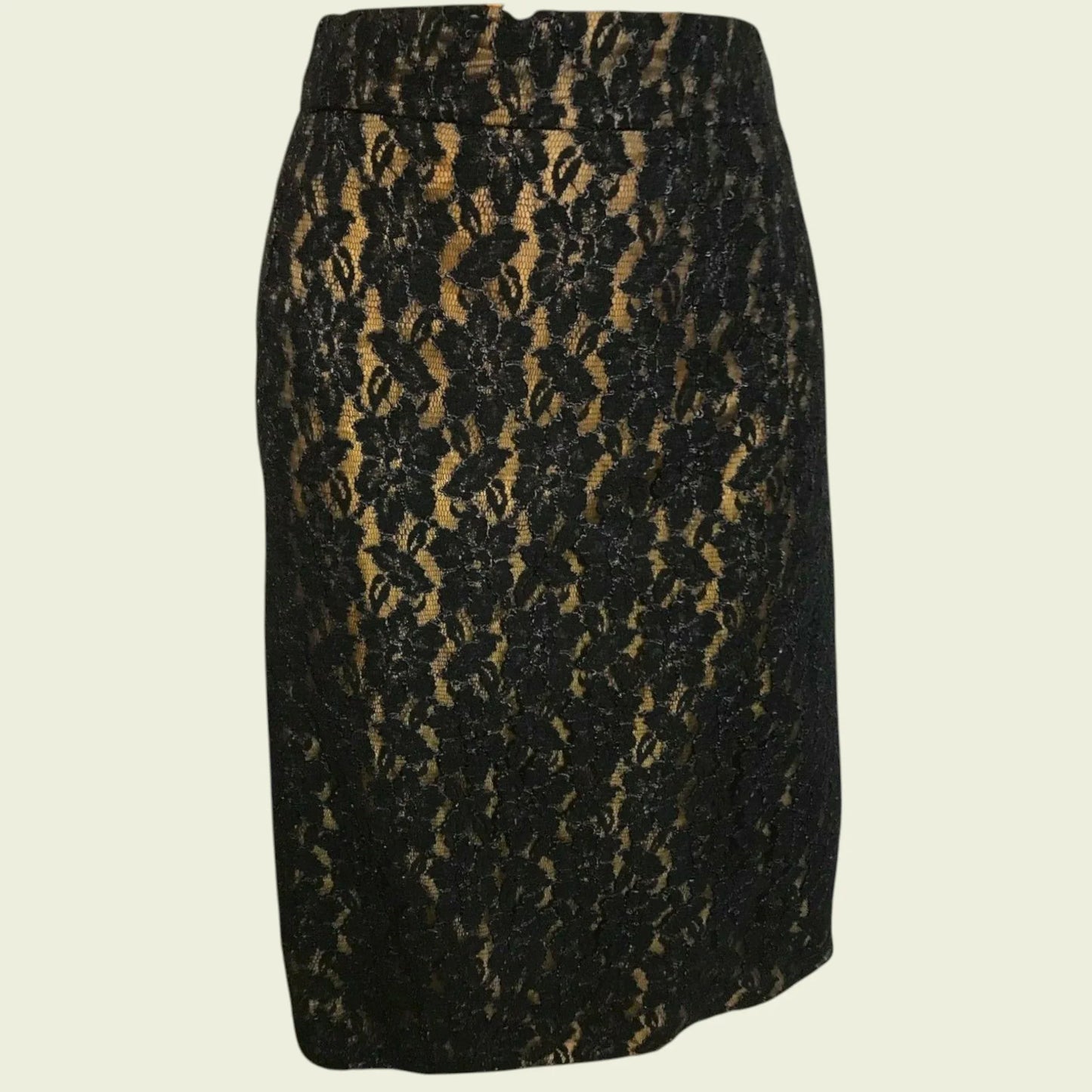 Ronit Zilkha Gold & Black Lace Pencil Skirt UK 16 US 12 EU 44 - Timelessfashions