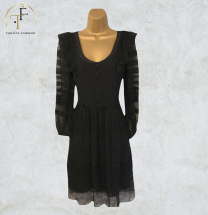 Derek Lam Black Long Sleeve Silk & Lace Dress UK 10 US 6 EU 38 Timeless Fashions