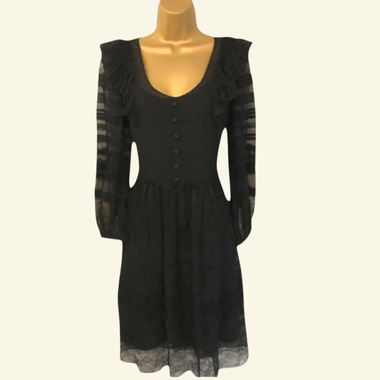 Derek Lam Black Long Sleeve Silk & Lace Dress UK 10 US 6 EU 38 - Timelessfashions