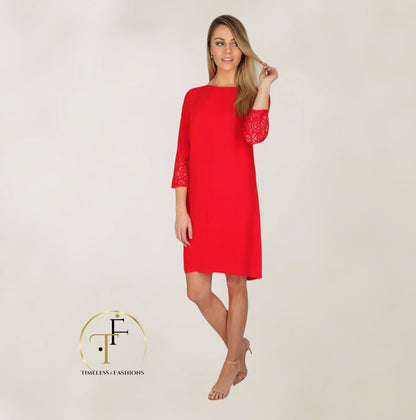 French Connection Red Crepe Half Sleeve Dress UK 12 US 8 EU 40 Timeless Fashions