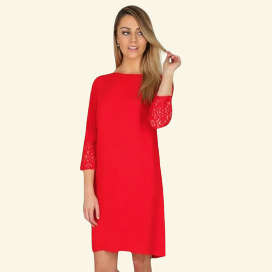 French Connection Red Crepe Half Sleeve Dress UK 12 US 8 EU 40 - Timelessfashions