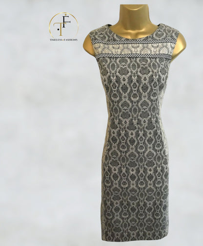 Badgley Mischka Belle Black & White Snakeskin Pencil Dress UK 14 US 10 EU 42 IT 46 Timeless Fashions