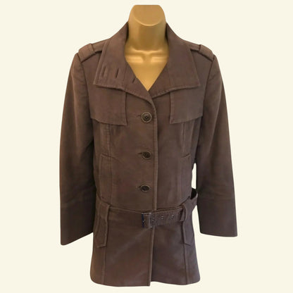 Ted Baker Brown Brushed Cotton Moleskin Belted Ladies Jacket Sz 2 UK 10 US 6 EU 38 - Timelessfashions
