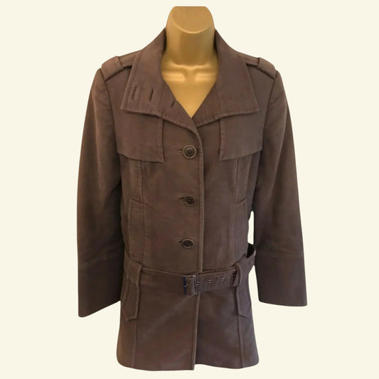 Ted Baker Brown Brushed Cotton Moleskin Belted Ladies Jacket Sz 2 UK 10 US 6 EU 38 - Timelessfashions