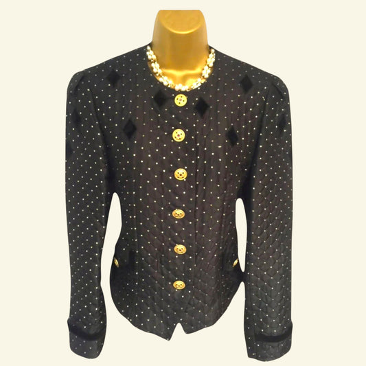 Basler Womens Vintage Black Silk 80's Jacket UK 8/10 US 4/6 EU 36/38 - Timelessfashions