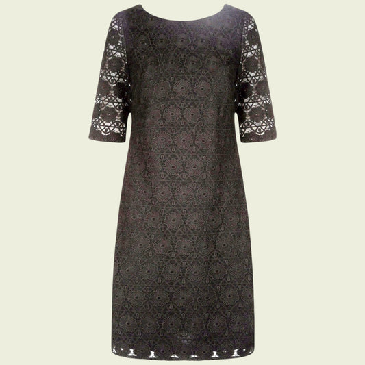 Monsoon Black Flora Linear Lace Shift Dress UK 14 US 10 EU 42