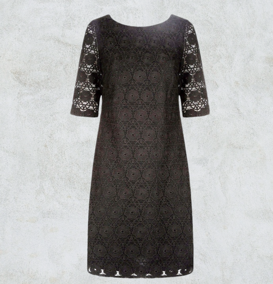 Monsoon Black Flora Linear Lace Shift Dress UK 14 US 10 EU 42 BNWT Timeless Fashions