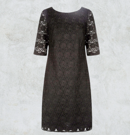 Monsoon Black Flora Linear Lace Shift Dress UK 14 US 10 EU 42 Timeless Fashions
