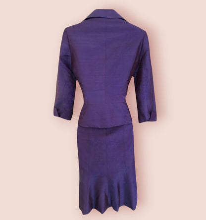 Paule Vasseur Purple Silk Special Occasion Outfit UK 10 US 6 EU 38 Timeless Fashions