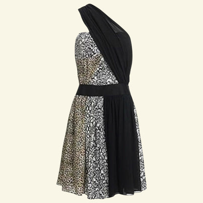 Reiss 1971 Myla Black Silk Leopard Print One Shoulder Dress UK 10 US 6 EU 38 BNWT RRP £189 - Timelessfashions