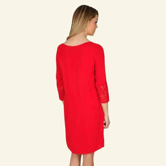 French Connection Red Crepe Half Sleeve Dress UK 12 US 8 EU 40 - Timelessfashions