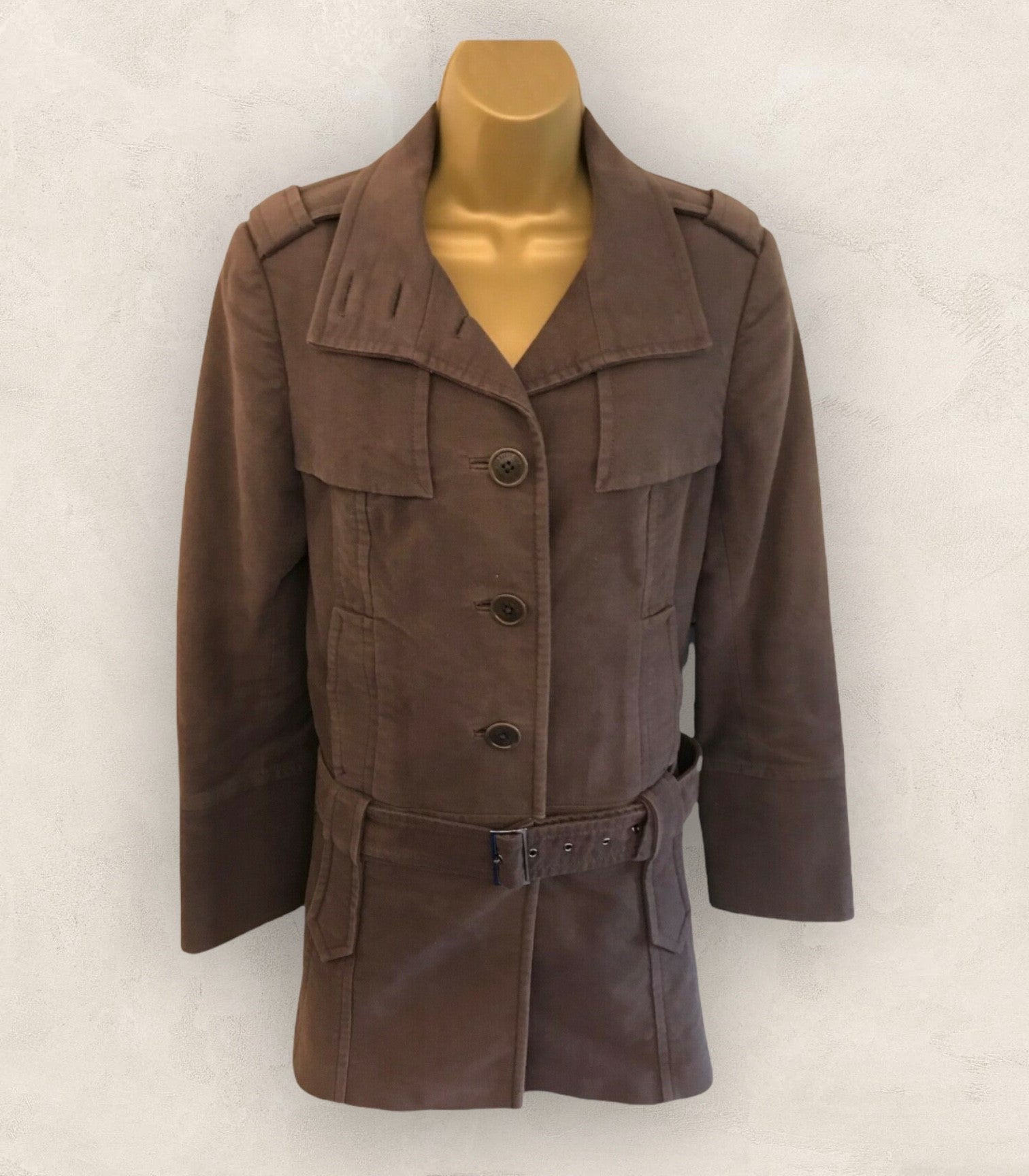 Ted Baker Brown Brushed Cotton Moleskin Belted Ladies Jacket Sz 2 UK 10 US 6 EU 38 Timeless Fashions