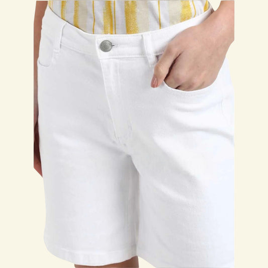 Pomodoro White Stretch Cotton Shorts UK 10 US 6 EU 38 - Timelessfashions