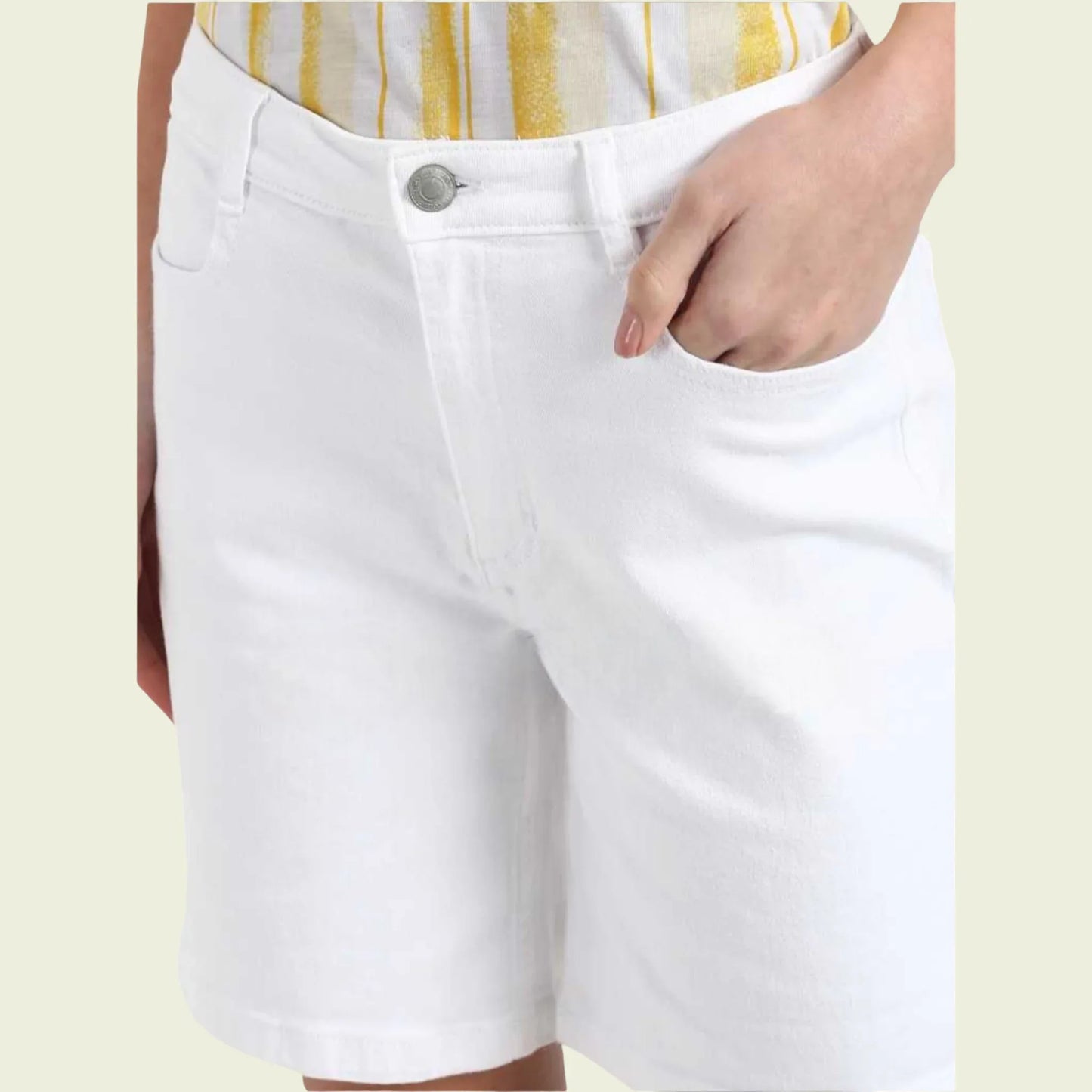 Pomodoro White Stretch Cotton Shorts UK 18 US 14 EU 46 - Timelessfashions