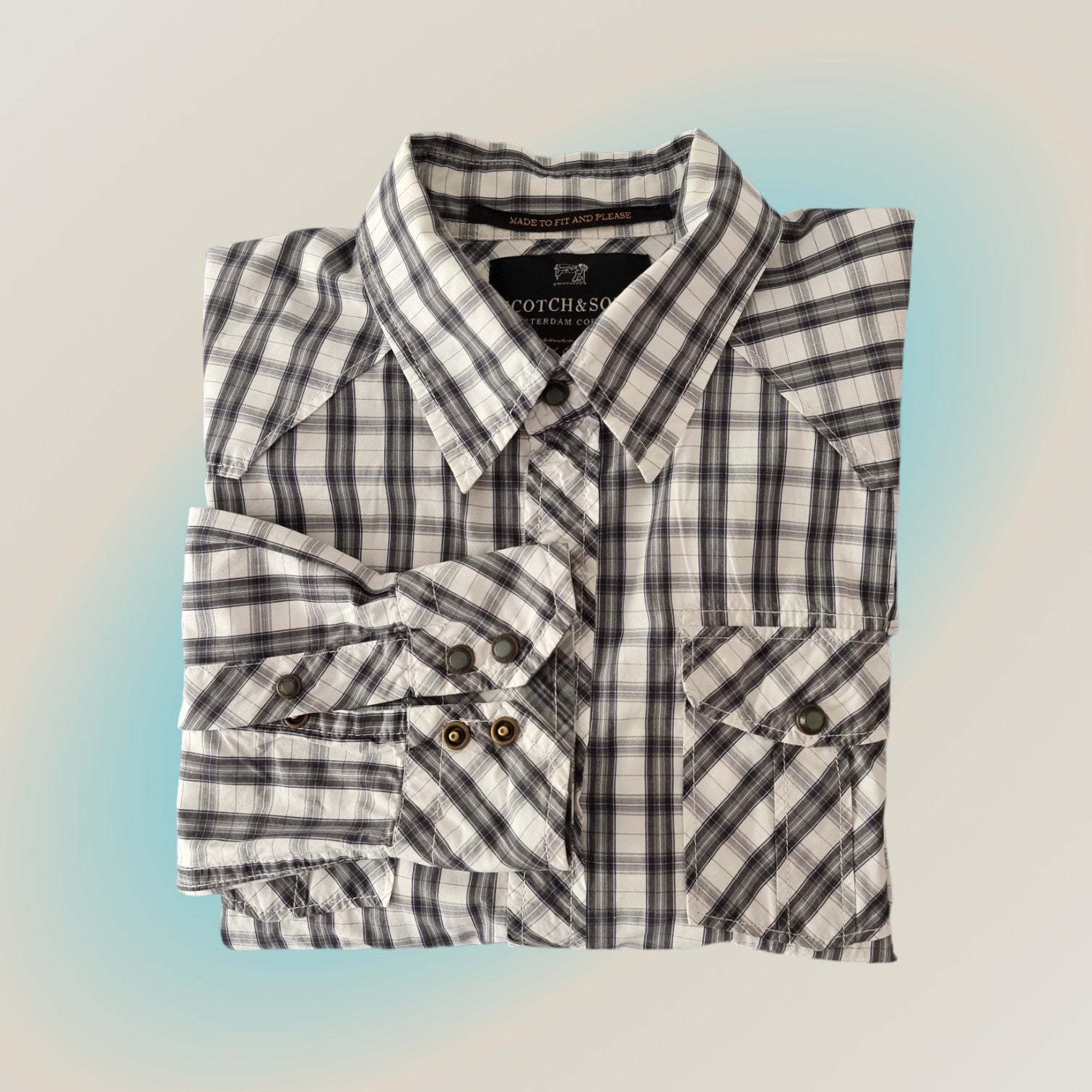 Scotch & Soda Blue & White Cotton Check Mens Shirt Size L - Timelessfashions