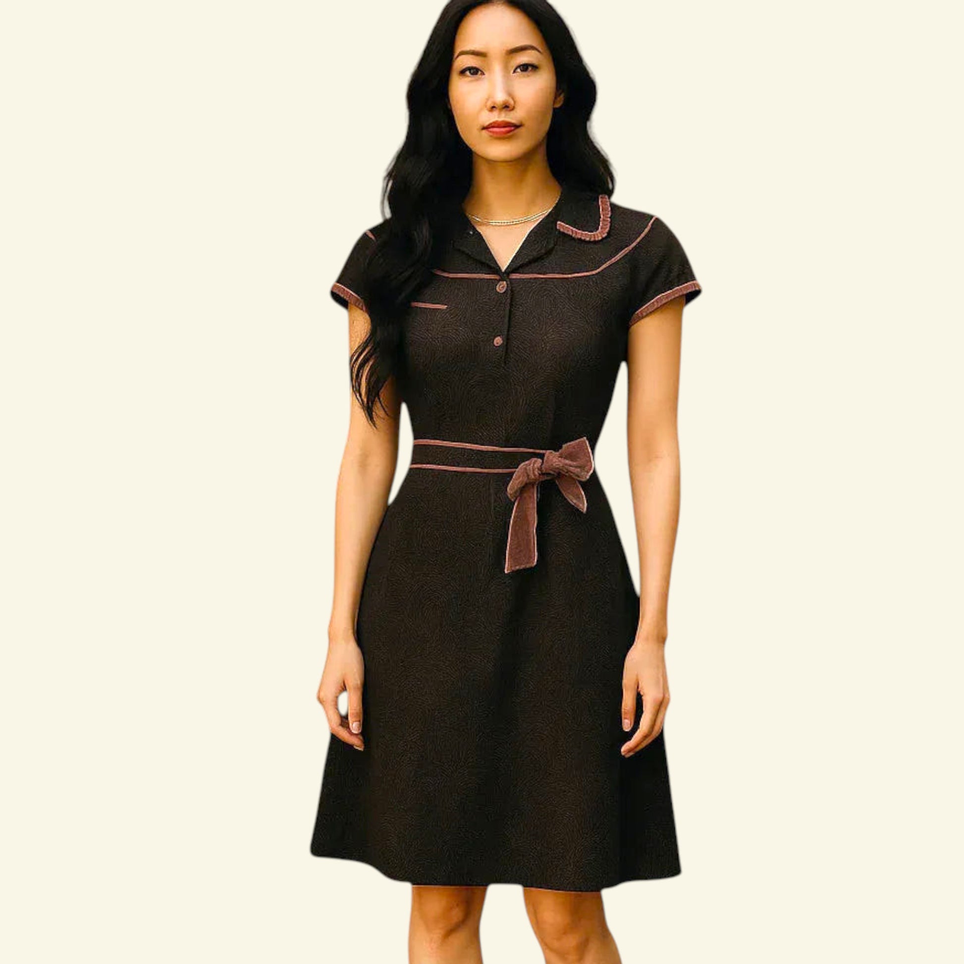S'Nob by Sans Noblesse Brown & Dusky Pink Velvet Dress UK 12/14 US 8/10 EU 40/42 - Timelessfashions