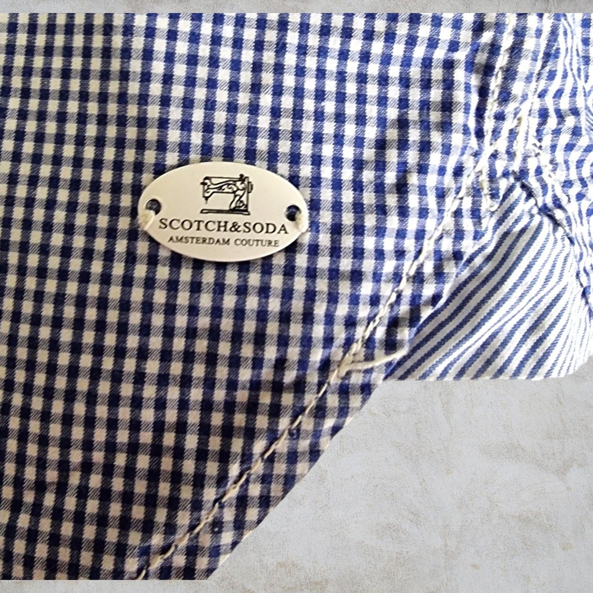Scotch & Soda Blue & White Oxford Collar Cotton Check Mens Shirt Size M Timeless Fashions