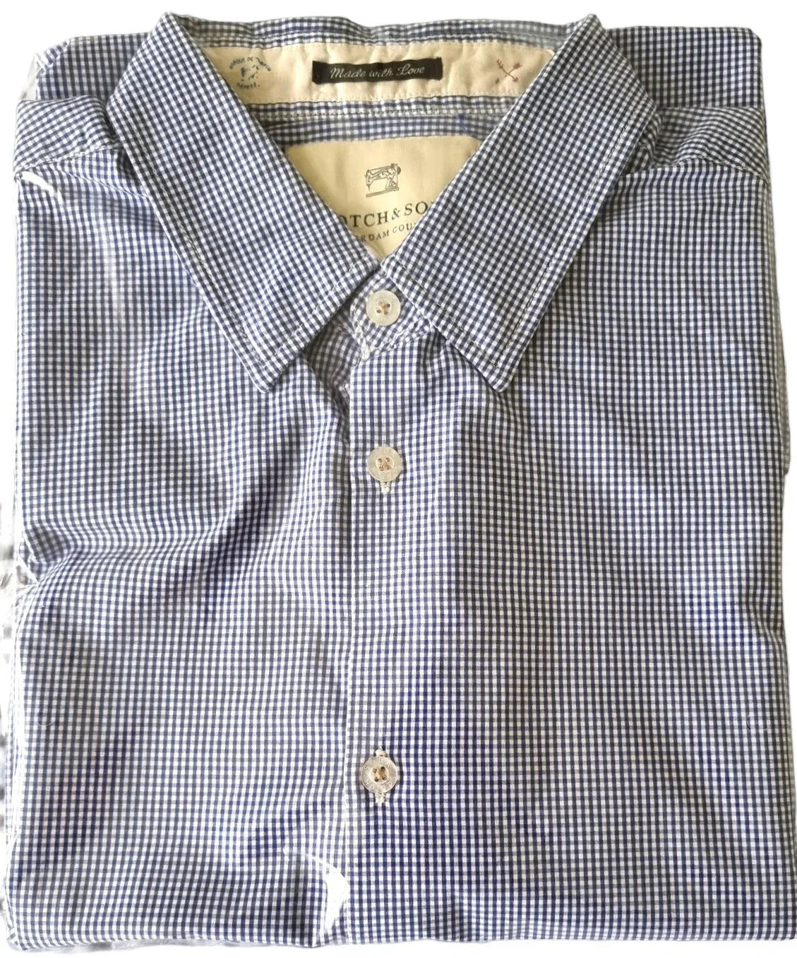 Scotch & Soda Blue & White Oxford Collar Cotton Check Mens Shirt Size M - Timelessfashions